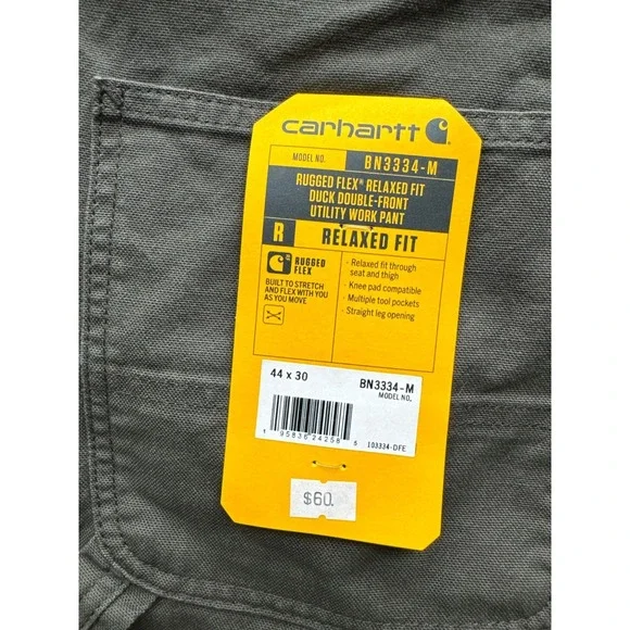 NWT Carhartt Rugged‎ Flex Relaxed Fit Duck Double-Front Utility Pant Size 44x30